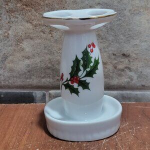 Vintage Porcelain Green Holly Leaves Berry Toothbrush Holder